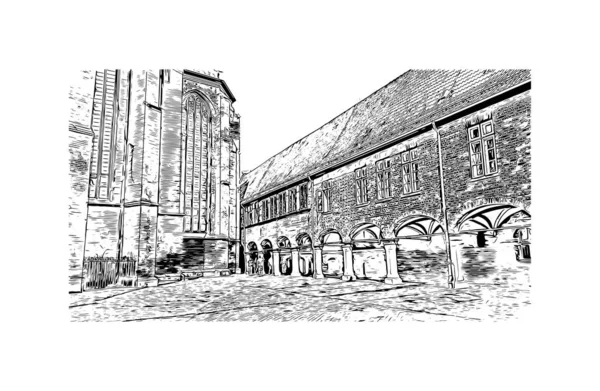 Print Building View Landmark Lubeck City Germany Hand Drawn Sketch — Vettoriale Stock