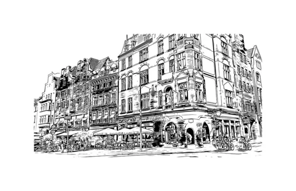 Print Building View Landmark Lubeck City Germany Hand Drawn Sketch — 스톡 벡터