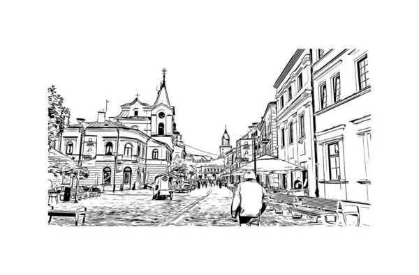 Tampilan Bangunan Cetak Dengan Markah Tanah Lublin Adalah Kota Polandia - Stok Vektor
