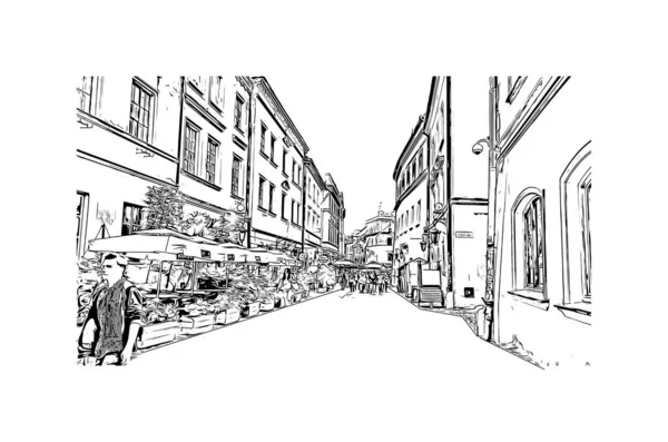 Print Building View Landmark Lublin City Poland Hand Drawn Sketch — Stock Vector