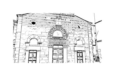 Lucca 'nın simgesi olan Print Building Manzarası İtalya' daki bir şehirdir. Vektörde elle çizilmiş çizim çizimi.