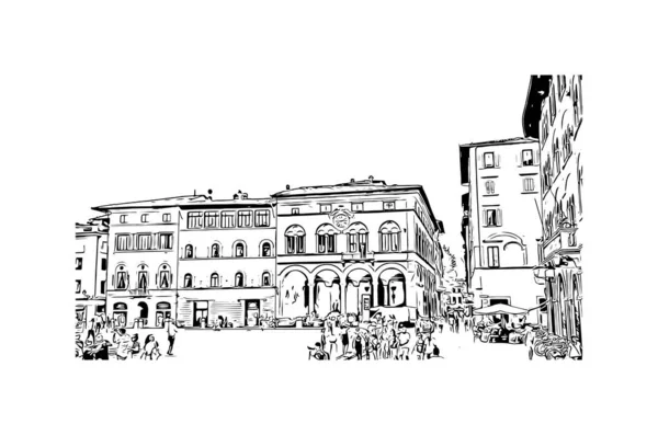 Stampa Vista Edificio Con Punto Riferimento Lucca Città Italia Illustrazione — Vettoriale Stock