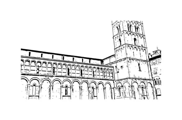 Print Building View Landmark Lucca Staden Italien Handritad Skiss Illustration — Stock vektor