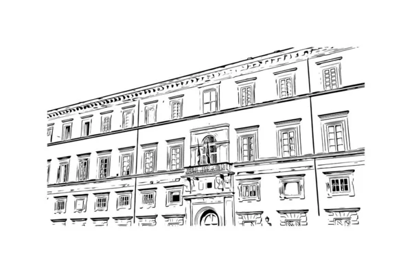 Imprimir Vista Del Edificio Con Hito Lucca Ciudad Italia Dibujo — Vector de stock