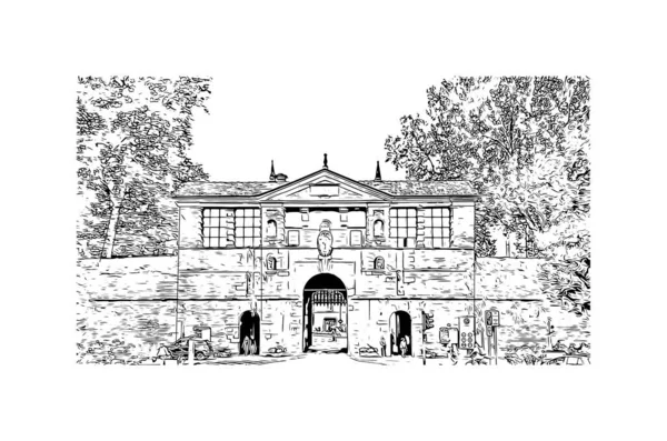 Print Building View Landmark Lucca Staden Italien Handritad Skiss Illustration — Stock vektor