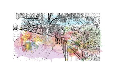 İsviçre 'nin başkenti Lucerne' nin simgesi olan Print Building View 'dir. Vektörde elle çizilmiş resim ile suluboya sıçraması.