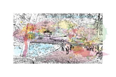 İsviçre 'nin başkenti Lucerne' nin simgesi olan Print Building View 'dir. Vektörde elle çizilmiş resim ile suluboya sıçraması.