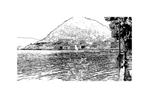 Imprimer Ville Lugano Est Située Dans Sud Suisse Illustration Dessinée — Image vectorielle