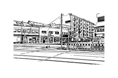 Mainz 'in simgesi olan Print Building View Almanya' da yer almaktadır. Vektörde elle çizilmiş resim ile suluboya sıçraması.