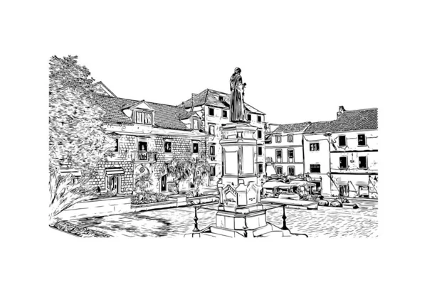 Print Building View Landmark Makarska Staden Kroatien Handritad Skiss Illustration — Stock vektor