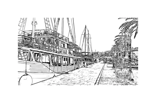 Imprimer Ville Makarska Est Située Croatie Illustration Dessinée Main Vecteur — Image vectorielle