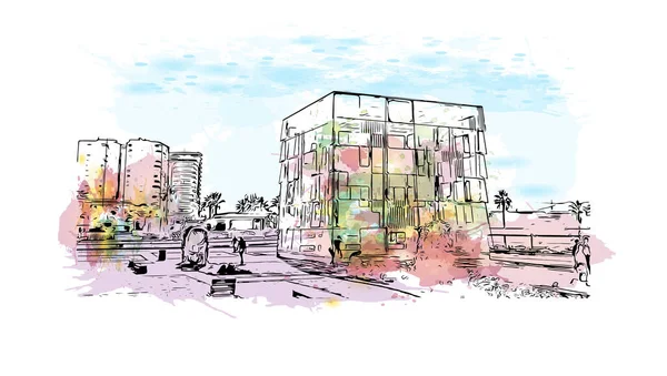 Print Building View Landmark Malaga Kommun Spanien Akvarell Stänk Med — Stock vektor