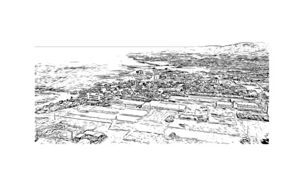 Print Building Vista Com Marco Malia Cidade Grécia Desenho Desenhado — Vetor de Stock
