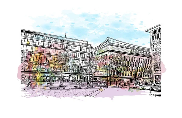 Imprimer Ville Mannheim Est Située Allemagne Aquarelle Éclaboussure Avec Dessin — Image vectorielle