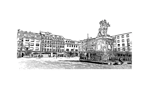 Print Building Vista Com Marco Mannheim Cidade Alemanha Desenho Desenhado — Vetor de Stock