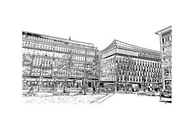 Print Building view with landmark of Mannheim is the city of Germany. Vektörde elle çizilmiş çizim çizimi.