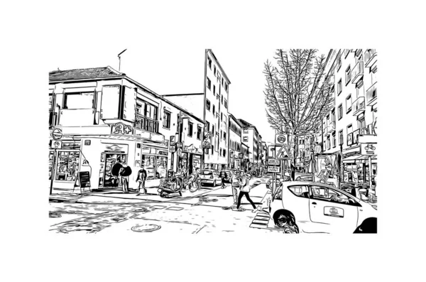 Imprimer Ville Mannheim Est Située Allemagne Illustration Dessinée Main Vecteur — Image vectorielle