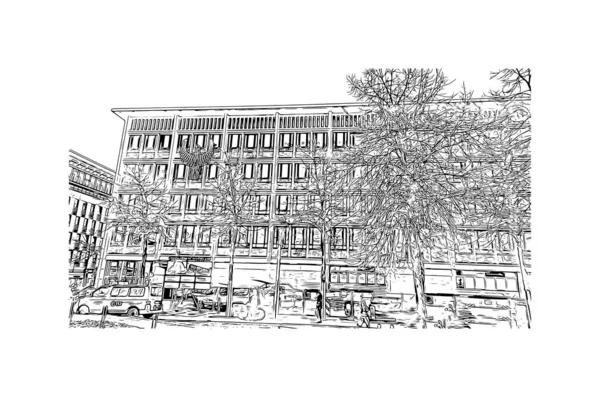 Print Building Vista Com Marco Mannheim Cidade Alemanha Desenho Desenhado — Vetor de Stock