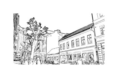 Print Building view of Malmo, İsveç 'in güneyinde yer alan bir sahil kentidir. Vektörde elle çizilmiş çizim çizimi.