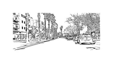 Manacor 'un simgesi olan Print Building View, İspanya' da bir şehirdir. Vektörde elle çizilmiş çizim çizimi.