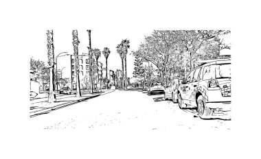 Manacor 'un simgesi olan Print Building View, İspanya' da bir şehirdir. Vektörde elle çizilmiş çizim çizimi.