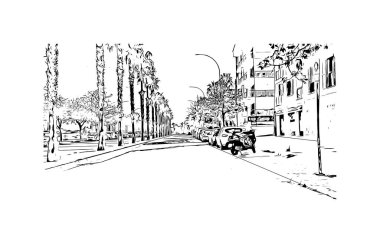 Manacor 'un simgesi olan Print Building View, İspanya' da bir şehirdir. Vektörde elle çizilmiş çizim çizimi.