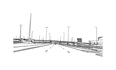 Manama 'nın simgesi olan Print Building view, Bahreyn' in başkentidir. Vektörde elle çizilmiş çizim çizimi.