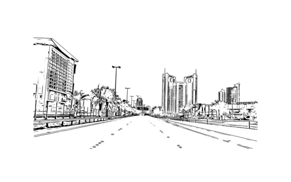 Manama Nın Simgesi Olan Print Building View Bahreyn Başkentidir Vektörde — Stok Vektör