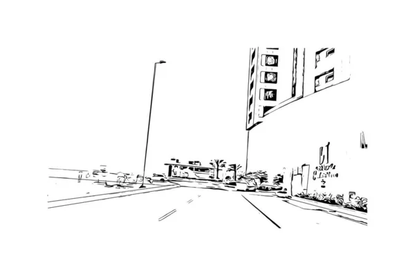 Print Building View Landmark Manama Bahrains Huvudstad Handritad Skiss Illustration — Stock vektor