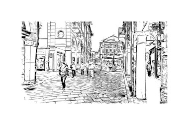 Print Building view with landmark of Mantua is the city in Italy. Vektörde elle çizilmiş çizim çizimi.