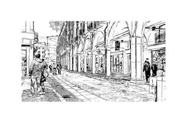 Print Building view with landmark of Mantua is the city in Italy. Vektörde elle çizilmiş çizim çizimi.