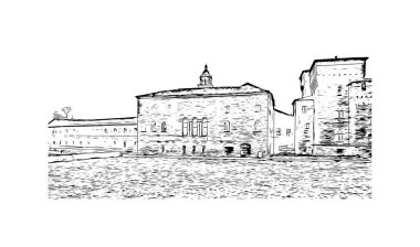 Print Building view with landmark of Mantua is the city in Italy. Vektörde elle çizilmiş çizim çizimi.