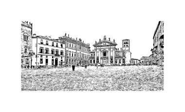 Print Building view with landmark of Mantua is the city in Italy. Vektörde elle çizilmiş çizim çizimi.