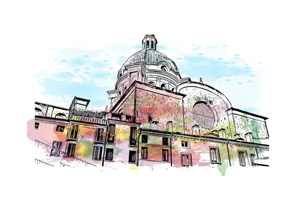 Print Building View Landmark Mantua Staden Italien Akvarell Stänk Med — Stock vektor