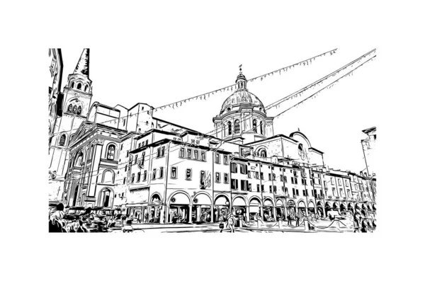 Print Building view with landmark of Mantua is the city in Italy. Vektörde elle çizilmiş çizim çizimi.