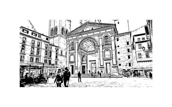 Imprimer Vue Sur Bâtiment Avec Monument Mantoue Est Ville Italie — Image vectorielle