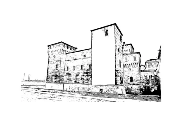 Imprimer Vue Sur Bâtiment Avec Monument Mantoue Est Ville Italie — Image vectorielle