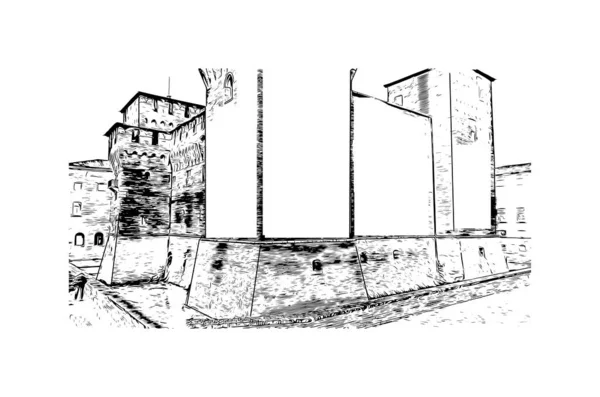 Imprimir Vista Del Edificio Con Hito Mantua Ciudad Italia Dibujo — Vector de stock