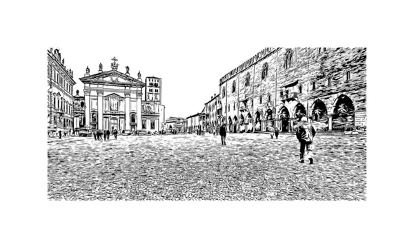 Print Building View Landmark Mantua City Italy Vektörde Elle Çizilmiş — Stok Vektör
