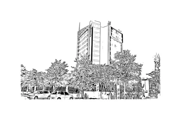 Print Building View Landmark Maputo Huvudstad Moçambique Handritad Skiss Illustration — Stock vektor
