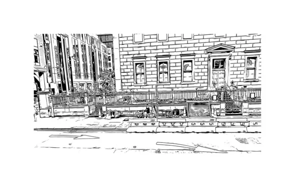 Print Вид Здание Достопримечательностью Манчестера Город Англии Ручной Рисунок Векторе — стоковый вектор