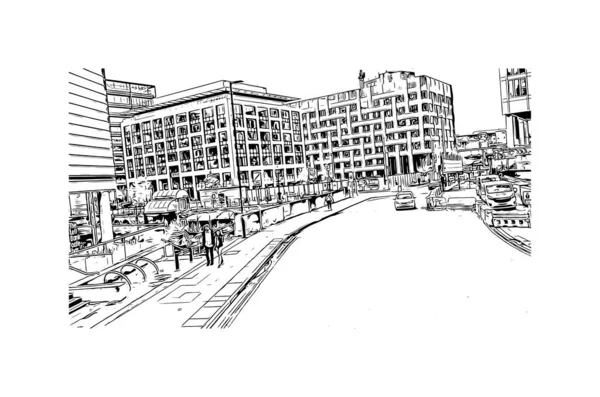 Imprimer Vue Sur Bâtiment Avec Monument Manchester Est Ville Angleterre — Image vectorielle