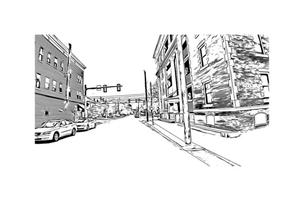 Print Vue Imprenable Sur Manchester Est Ville New Hampshire Illustration — Image vectorielle