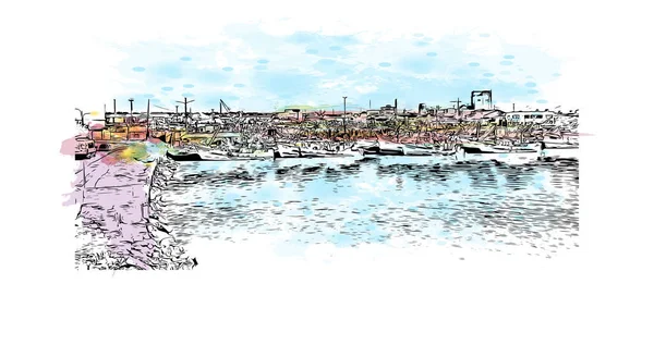 Imprimer Vue Sur Bâtiment Avec Point Repère Mar Del Plata — Image vectorielle