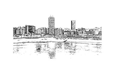 Print Building view with landmark of Mar del Plata is the city in Argentina. Vektörde elle çizilmiş çizim çizimi.