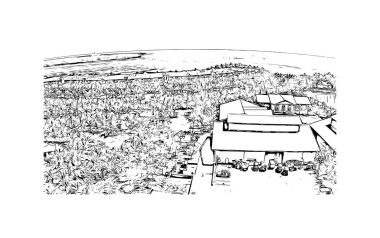 Print Building view with landmark of Marathon is the town in Greece. Vektörde elle çizilmiş çizim çizimi.