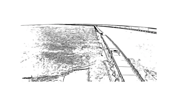 Print Building View Landmark Marathon Staden Grekland Handritad Skiss Illustration — Stock vektor