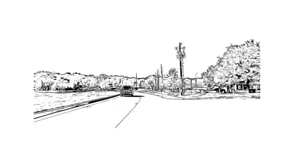 Print Building View Landmark Mckinney Staden Texas Handritad Skiss Illustration — Stock vektor