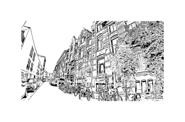 Vytisknout Pohled Budovu Orientačním Bodem Mechelen Město Belgii Ručně Kreslená — Stockový vektor