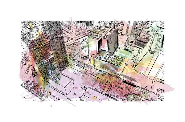 Vytisknout Pohled Budovu Orientačním Bodem Města Medelln Městem Kolumbii Akvarelové — Stockový vektor